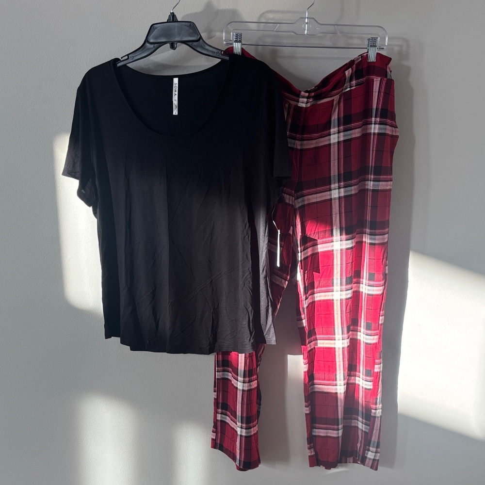 Soma Cool Nights Black and Plaid Pajama Set